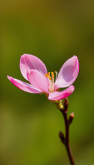 A single pink flower blossom with delicate petals, showcasing beauty and new beginnings. This image symbolizes spring, growth, fragility, and the beauty of nature, pop art, with white tones