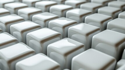 Abstract background of many glossy white cubes.