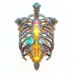 Abstract 3D Illustration of Human Rib Cage and Spine Structure