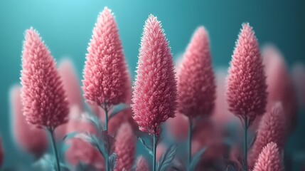 Obraz premium Pink Flower Blossoms in a Teal Garden