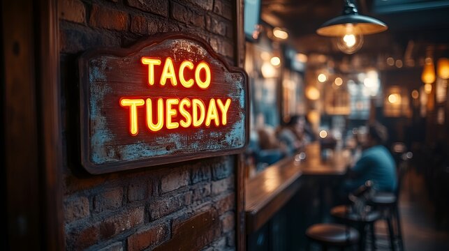 Sign that reads “TACO TUESDAY” - bar specials - restaurant - pub - theme night