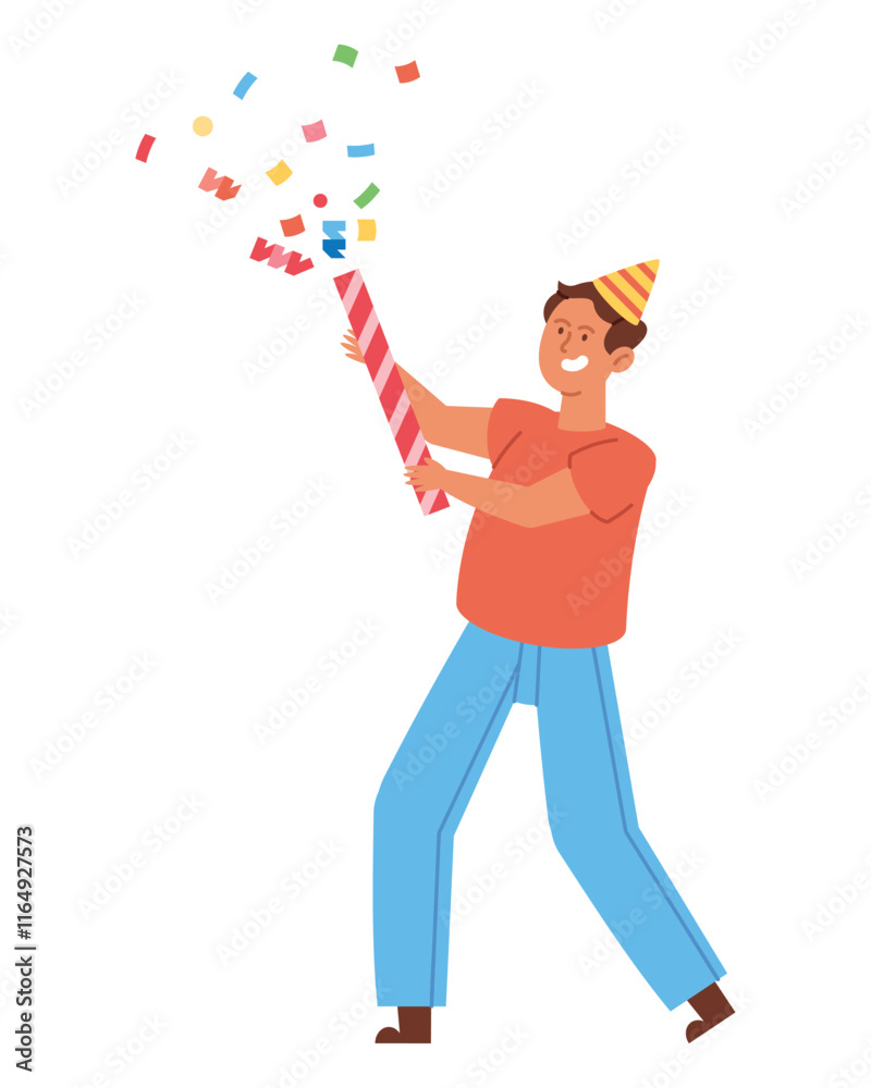 Wall mural boy celebrating with confetti