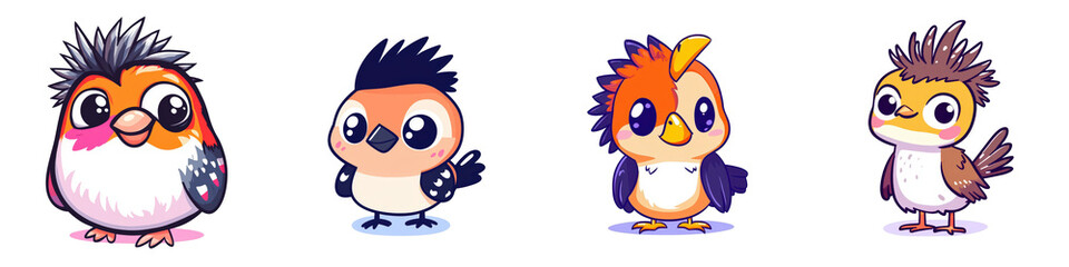 Fototapeta premium Cute and Colorful Cartoon Birds Collection with Different Styles and Expressions for Fun Illustrations and Design Projects