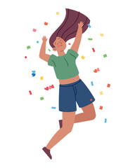 jumping girl celebration with confetti
