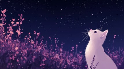 A White Cat Gazing at the Stars