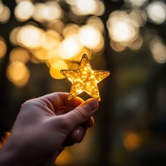 Golden Star at Sunset: A Symbol of Hope and Dreams Captured in a Close-up Shot