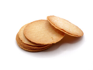 Baked potato crisps isolated on a white background. Showcasing their golden-brown texture and thin