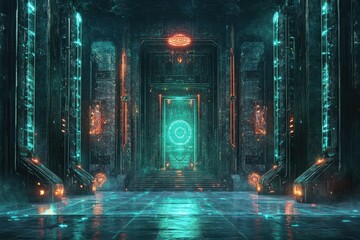 Naklejka premium Futuristic Sci Fi Temple Entrance Portal Scene