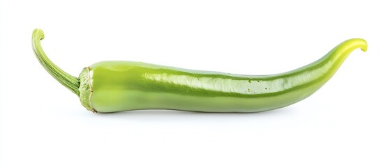 Fresh green chili pepper on a white isolated background.