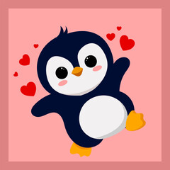 Draw happy penguin cartoon with love  for Valentine day, perfect to sticker, mascot, clipart