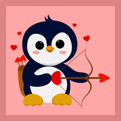 Hand drawn cute penguin cartoon for Valentine day, Draw happy penguin with perfect to sticker, mascot, clipart