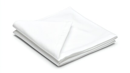A neatly folded white napkin on a white background, perfect for elegant dining settings.