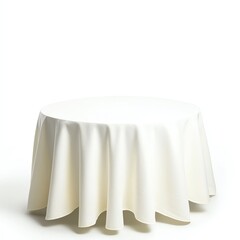 Stylish white tablecloth draped gracefully over a round table, perfect for elegant gatherings or special occasions.