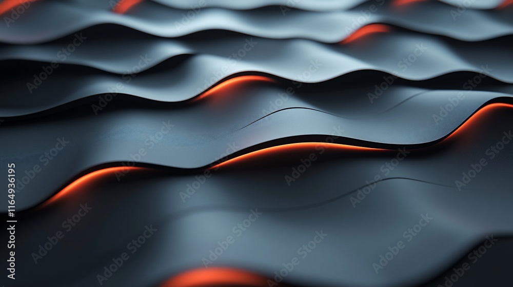 Poster abstract wavy surface with glowing orange lines.