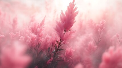Fototapeta premium Pink Flower Field Soft Light Dreamlike Scene