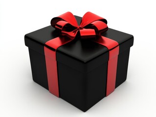 Fototapeta premium A black gift box adorned with a red ribbon and bow, symbolizing celebration and giving.