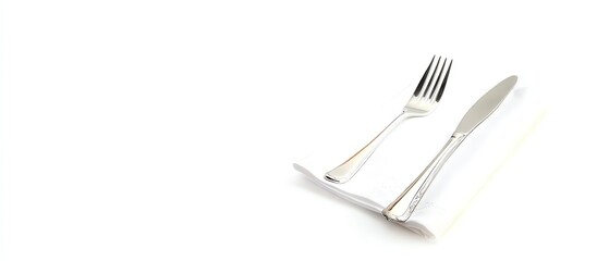 Cutlery set with knife and fork on white isolated background.