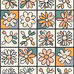 Obraz premium A colorful grid of floral patterns with various designs and shapes.