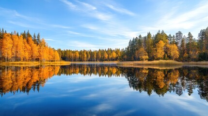 Autumnal Reflection in a Tranquil Lake
