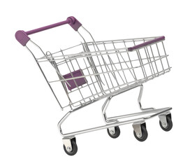 High-Quality PNG metal shopping cart with purple handles on white background