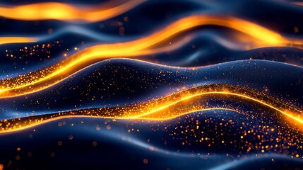 Abstract glowing wave background with particles.