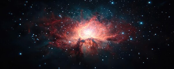 Obraz premium Cosmic abstract background concept. A stunning nebula in deep space showcasing vibrant colors and cosmic beauty.
