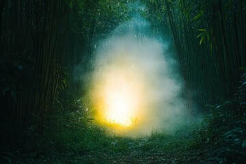Mystical Bamboo Forest Path Golden Light