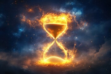 Fiery Hourglass Against Cosmic Nebula Background