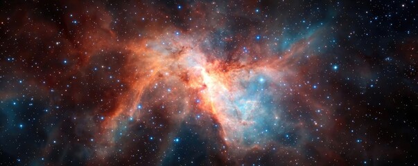 Obraz premium Cosmic abstract background concept. A stunning view of a colorful nebula filled with stars and cosmic dust.