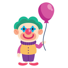 happy clown holds balloon