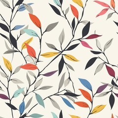 Fototapeta premium A colorful floral pattern featuring stylized leaves on a light background.