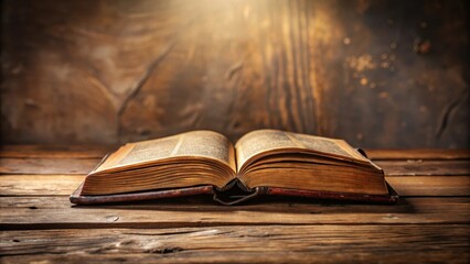 Ancient leather-bound book with open pages on a wooden table, spiritual, religion,  spiritual, religion