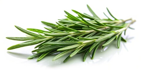 Fototapeta premium Fresh rosemary leaves isolated on white background with soft focus effect, rosemary, foliage, rosemary, foliage, botanical