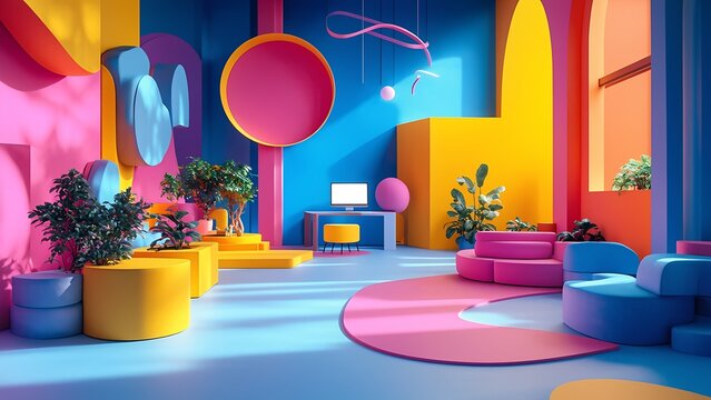 Creative abstract business workspace design modern office environment vibrant colors contemporary art style inspiring atmosphere