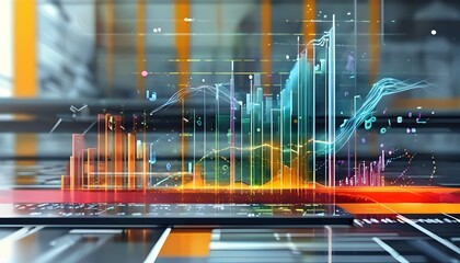 Dynamic abstract business analytics visualization modern office environment digital content high-tech perspective data insights for strategic decision-making