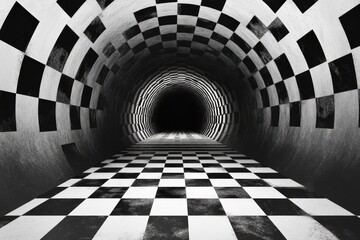 Checkered Tunnel Leading to Darkness Awaits