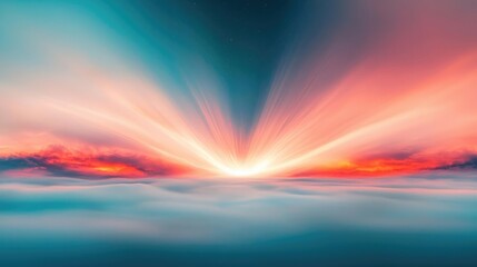 Obraz premium Cosmic abstract background concept. A vibrant sunset bursting through clouds, creating a breathtaking scenic view.