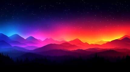 Fototapeta premium Vibrant Sunset Over Silhouetted Mountain Range And Forest