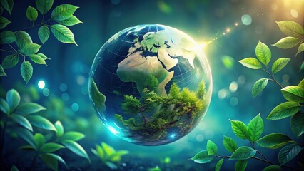 Naklejka premium A Crystal Globe Encapsulating Lush Greenery and a Vision of Environmental Harmony