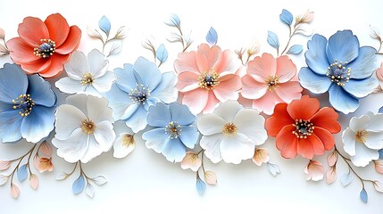 Elegant  D Paper Flowers  Blue  Pink  White Floral Arrangement