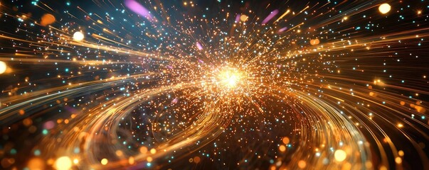 Fototapeta premium Fireworks abstract background concept. Abstract light effects with glowing particles creating a vibrant cosmic atmosphere.