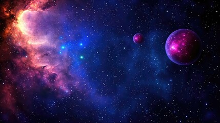 Obraz premium Cosmic abstract background concept. Vibrant space scene showcasing colorful nebulae and distant planets in deep cosmos.