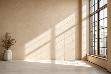 Empty space inside the room, wall next to the light window.