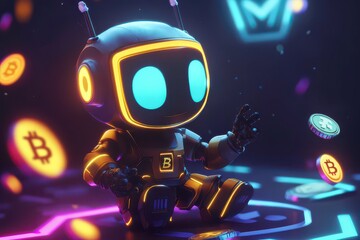 Cheerful Crypto Robot Banker in Playful Cartoon Style