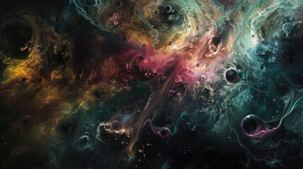 A vibrant cosmic scene with swirling colors and celestial elements.