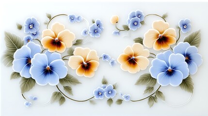 Obraz premium Elegant Pansy Floral Design Blue and Yellow Flowers Ceramic Tile Pattern