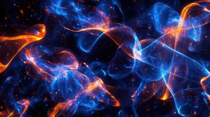 Dynamic abstract digital artwork showcasing vibrant swirling patterns with neon blue and orange colors, ideal for modern design inspiration.