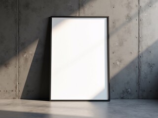 Blank minimalist poster mockup with thin frame on textured wall background with soft natural lighting and subtle shadows. Perfect for branding or marketing.
