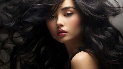 Naklejka premium Calm Chic Model Portrait with Swept Hair