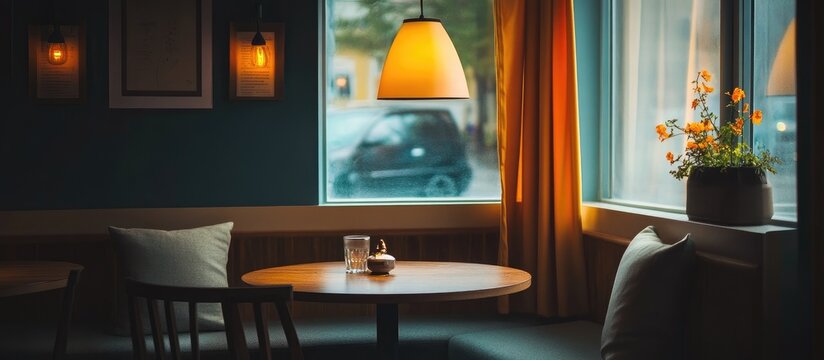 Cozy indoor cafe corner with comfortable seating and warm lighting ideal for relaxation and leisurely moments